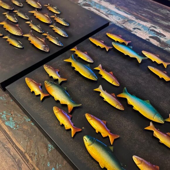 Set (2) 3D Fish Metal Artwork Rustic Man Cave Vintage Look Lightweight Wildlife - Picture 2 of 4